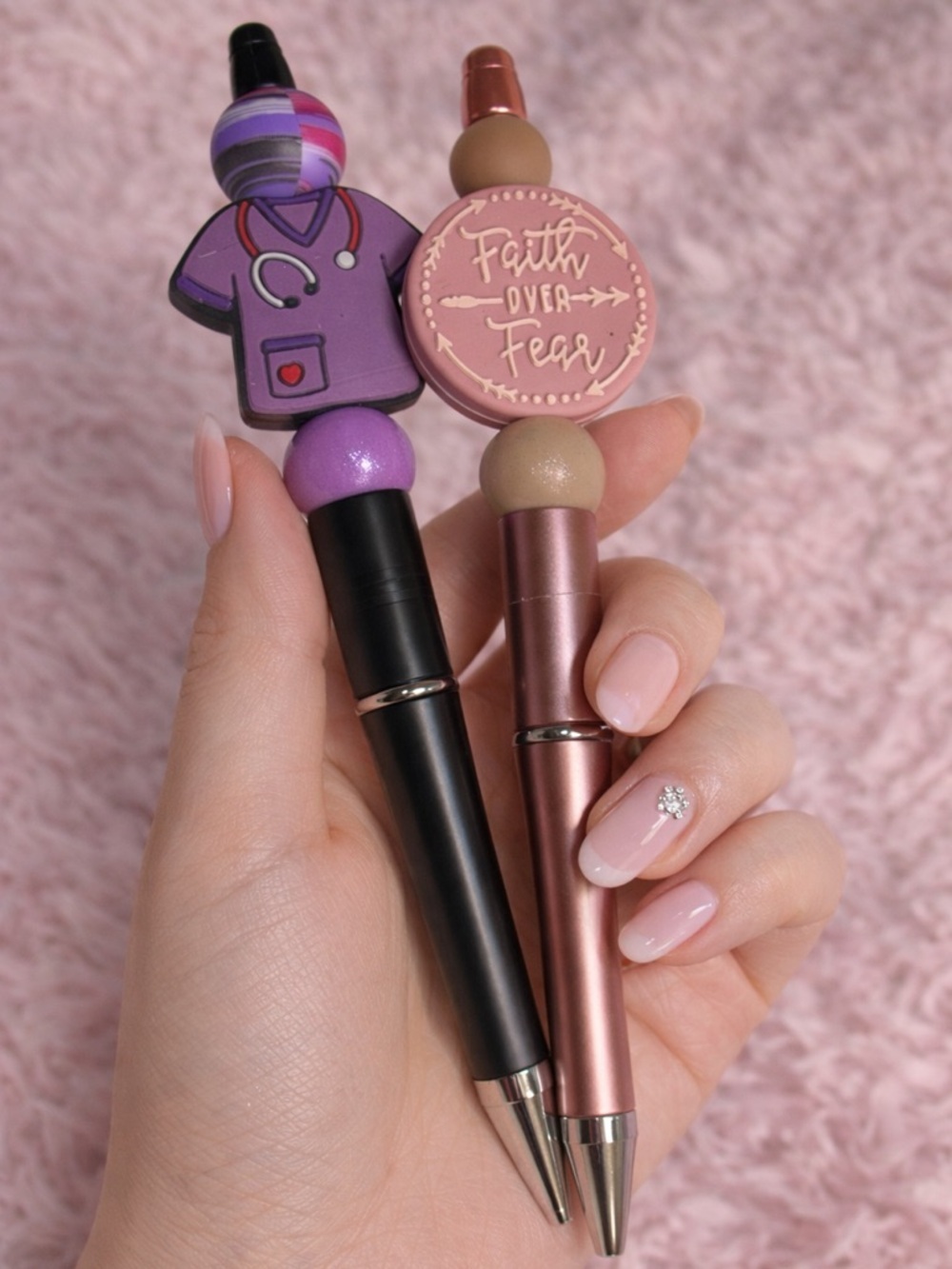 Decorative Pink and Purple Ball-Top Pens - Home Office Stationery
